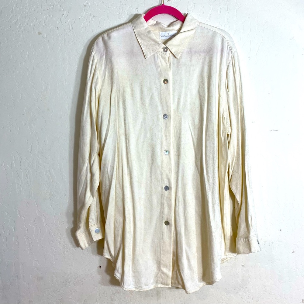 Soft Surroundings Button Front Long Sleeve Tunic Top XL Tencel Rayon Cut 7322